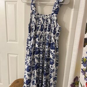 Thml Blue and White Floral Tie Back Detail Midi Dress